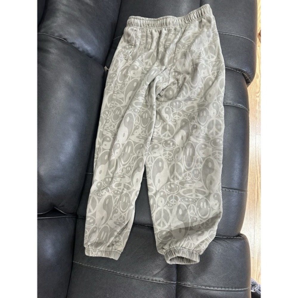 Pacsun Peace Sign & Smiley Sweatpants Women's Small Drawstring Cuffed Beige? - Picture 2 of 5